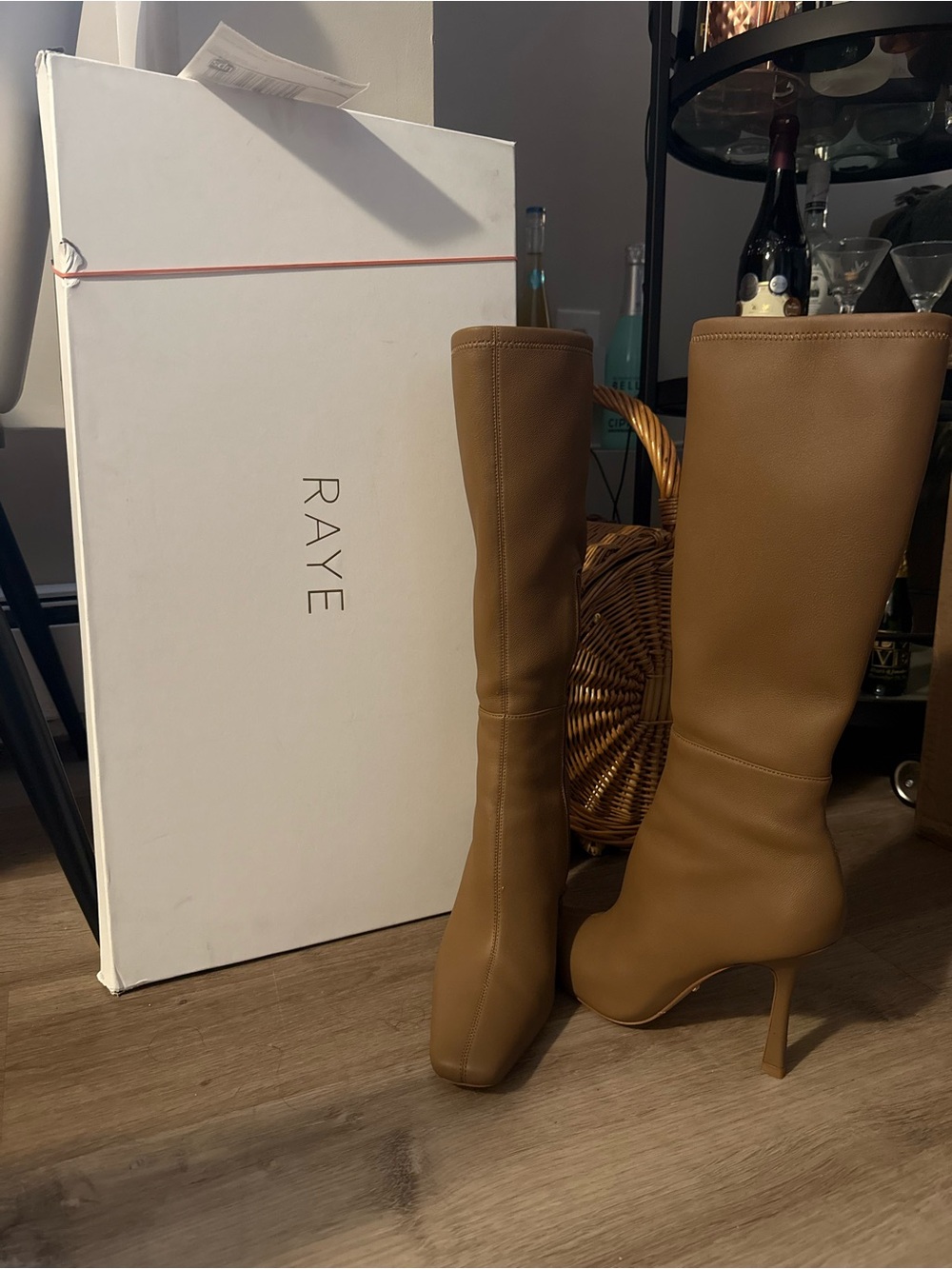 RAYE Camel/Tan Knee-High Stiletto Boots